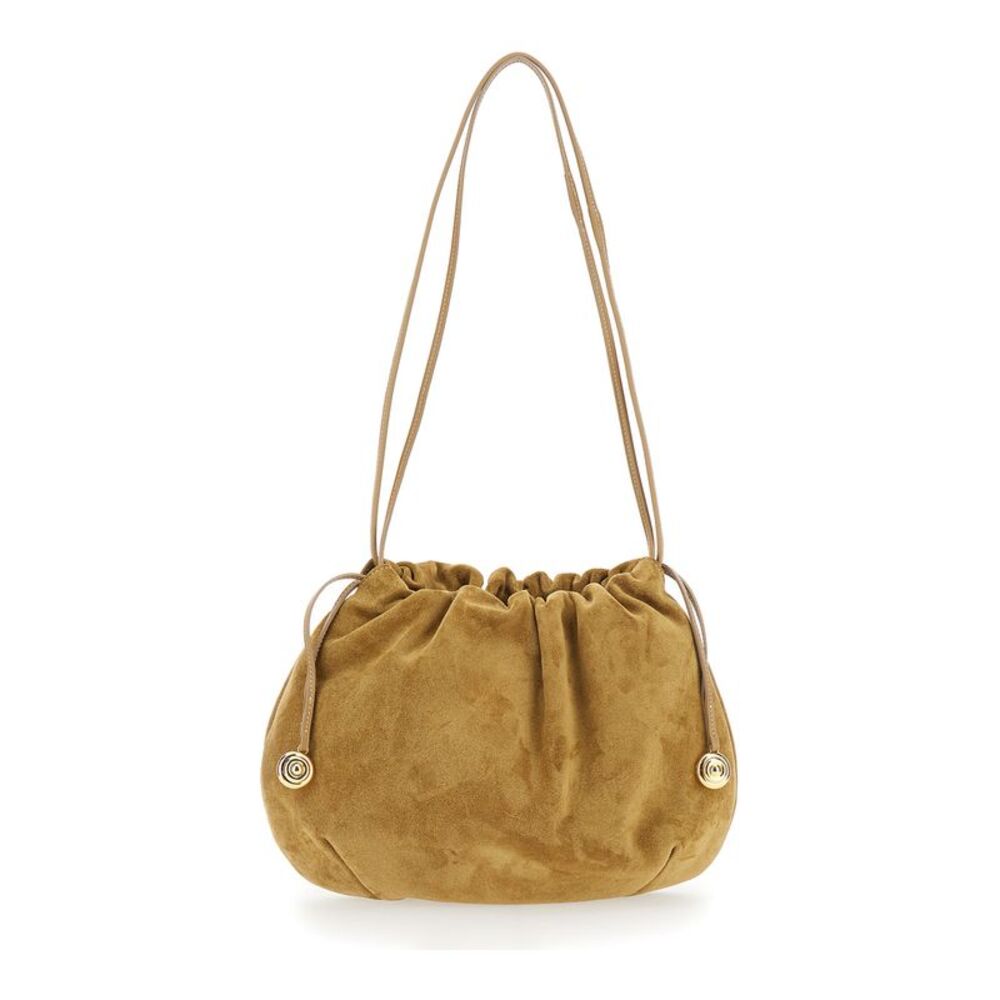 Liffner Women Beige Clutch With Charm And Drawstring Closure In Suede For Women